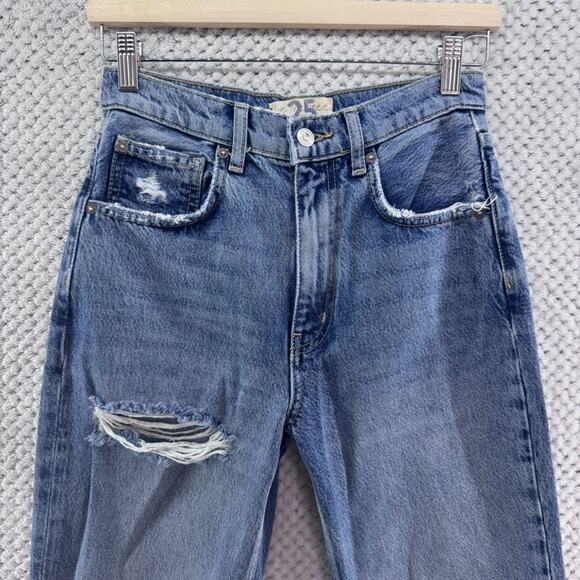 We the Free Jeans Womens 25 Blue Medium Wash Distressed Straight High Rise - Picture 3 of 14